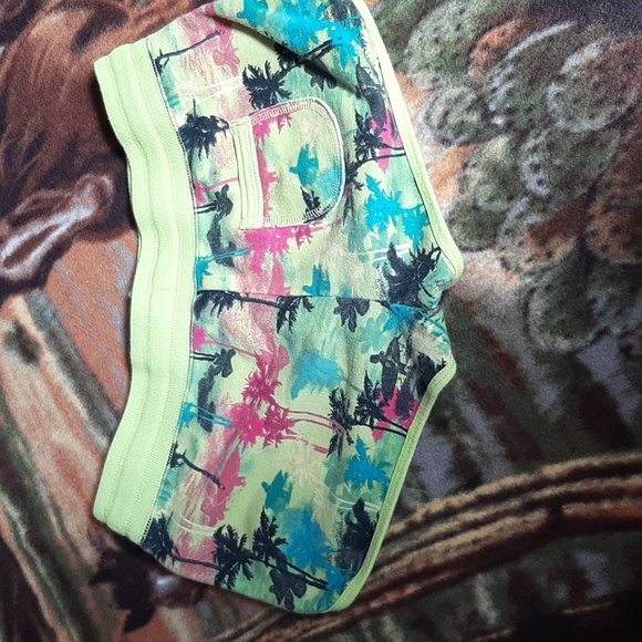 Lime Green Palm Tree Print Shorts - Picture 2 of 3
